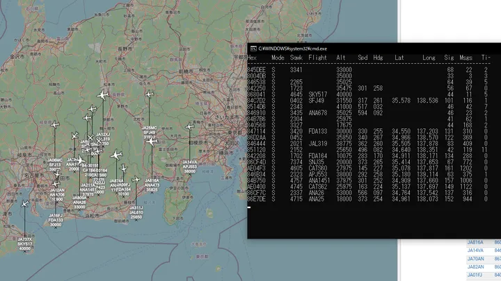 旧ADS-B用GPアンテナでの受信結果